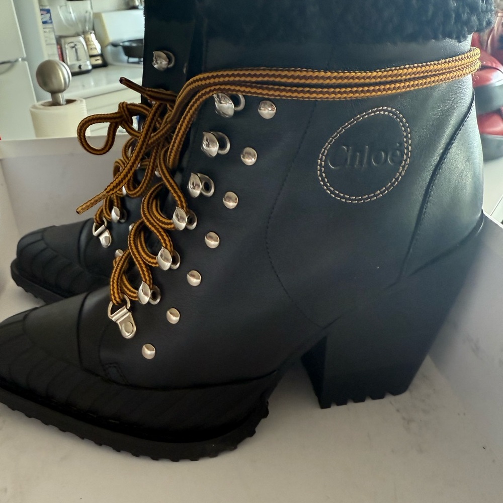 Chloe Black Leather Ankle Boots